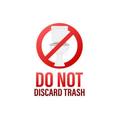  Do not discard trash in the toilet symbol on white background.